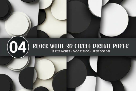 Black White 3D Circle Digital Paper for Modern Projects