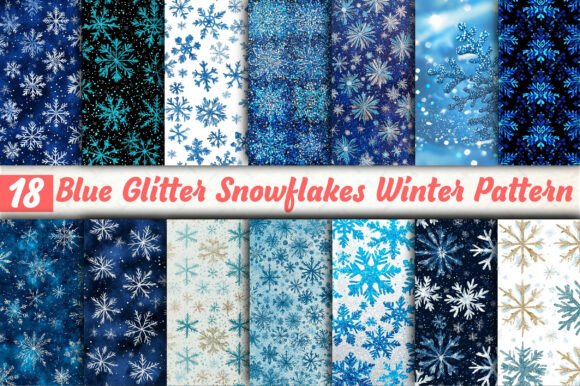 Blue Glitter Snowflakes: Winter Pattern Design Files