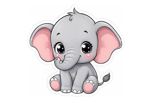 Cute Baby Elephant Sticker PNG | Kawaii: Your Go-To Design Asset