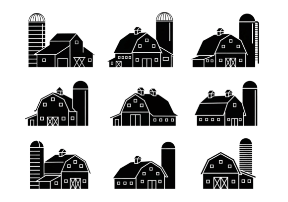 Rustic Charm Meets Digital Craft: Farm Barn and Silo Icons